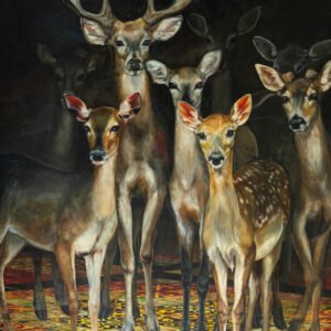 The Secret by Koko – oil painting depicting a group of deer
